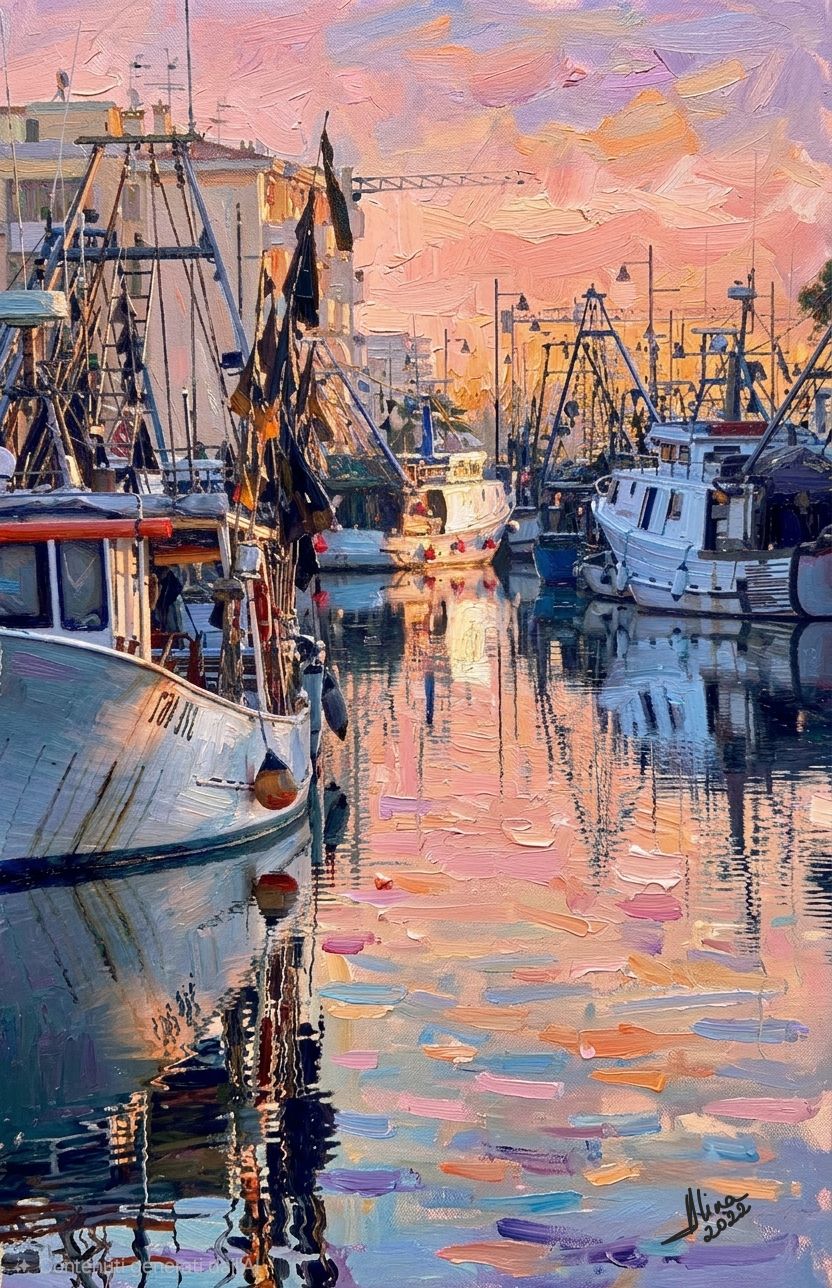 ArteDiAlina.com painting: Moorings at Sunset